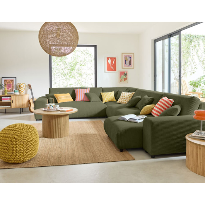 Garance - module d'assise méridienne droit - en velours côtelé - Vert