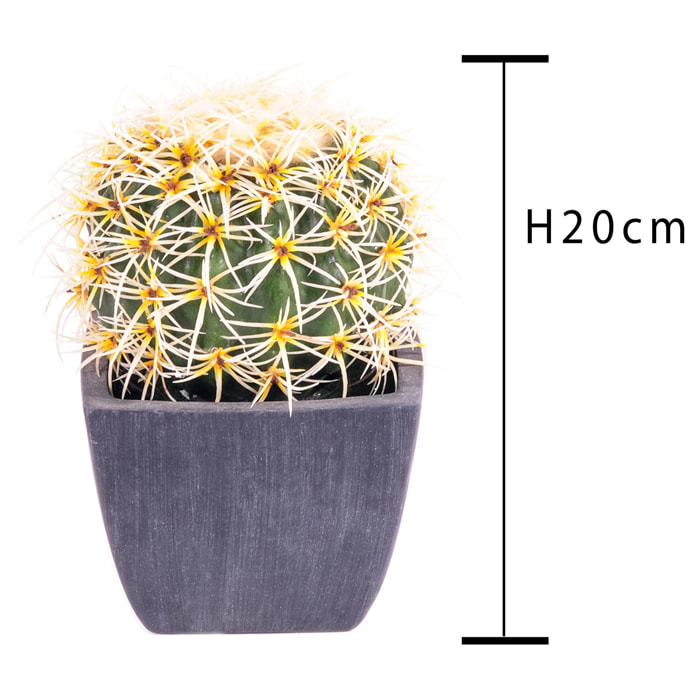 Cactus Con Vaso. Diametro 15 Cm - Pezzi 1 - 15X18,5X15cm - Colore: Bianco - Bianchi Dino - Piante Artificiali