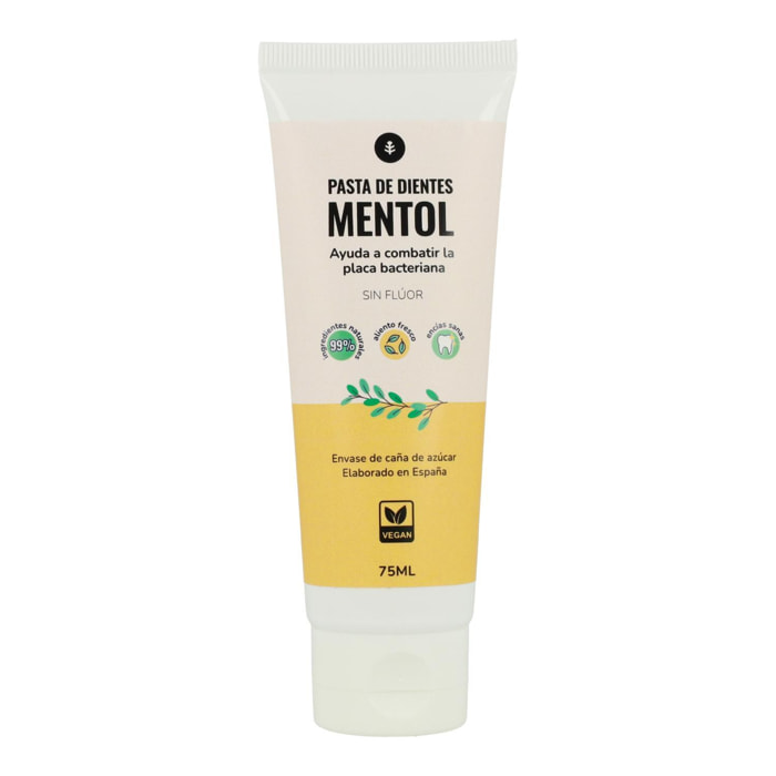 PLANETA HUERTO Pasta de Dientes Sin Flúor Mentol 75ml – Fórmula Natural con Menta, Protección y Cuidado Bucal Diario