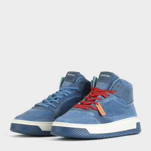 ZAPATILLA MID-TOP HOMBRE P02 DE ANTE Y PIEL AZUL BÁSICO