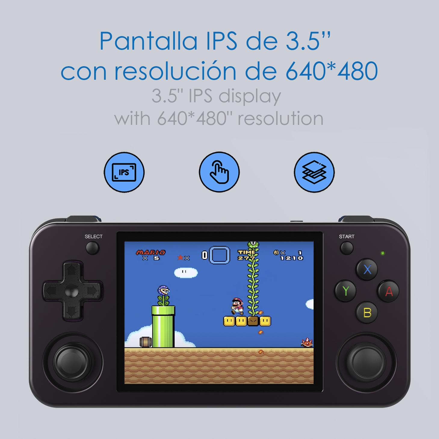 Console emulatore multipiattaforma RG353M. IPS da 3,5''; Quad Core da 1,8 GHz, 16 GB+256 GB. Android 11 + Linux. WiFi. +44.000 giochi.