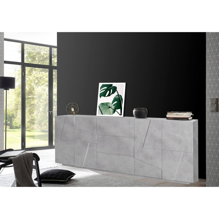 Credenza moderna a 4 ante, Made in Italy, Madia da cucina, Buffet di design da soggiorno, cm 162x44h86, colore Grigio Ardesia