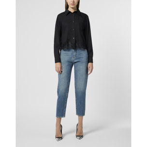 PHILIPP PLEIN Popeline Cropped Shirt Lace