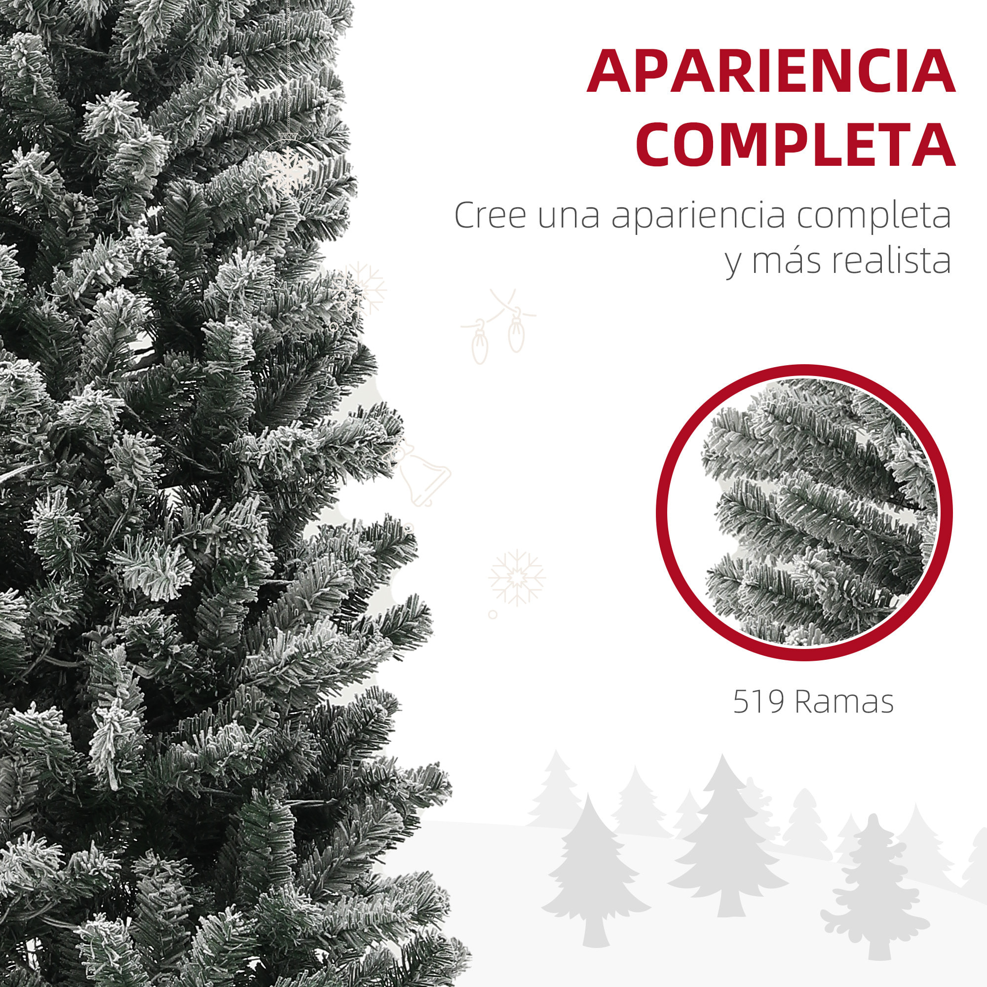 Árbol de Navidad 225 cm Árbol de Navidad Artificial con 220 Luces LED de Dos Colores 519 Ramas Control Remoto y Soporte de Acero Árbol Navideño para Salón Interior Verde