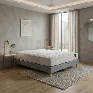Ensemble matelas ressorts ensachés ARTÉMIS 2, accueil mémoire de forme, H26 cm, sommier gris