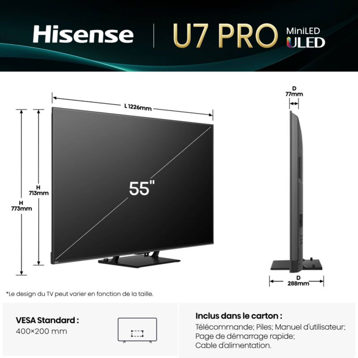 TV Mini Led HISENSE 55U7Q PRO 2025 (139cm)