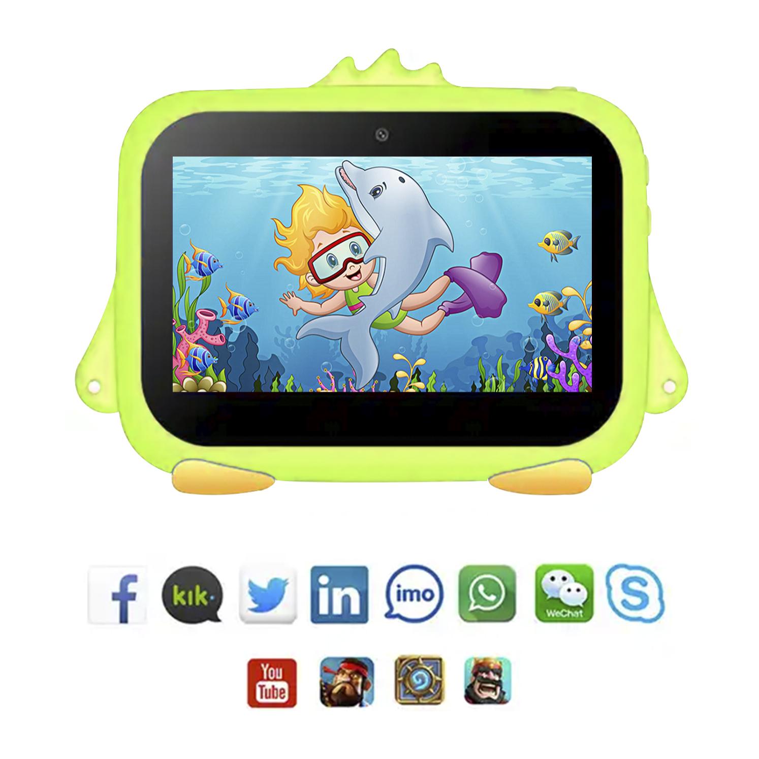 Tablet per bambini WiFi K716. Sistema operativo Android 7.0. Schermo 7'' 1024x600px. MTK 8321 Quad Core da 1,3 GHz, 1 GB di RAM + 8 GB. Doppia fotocamera.