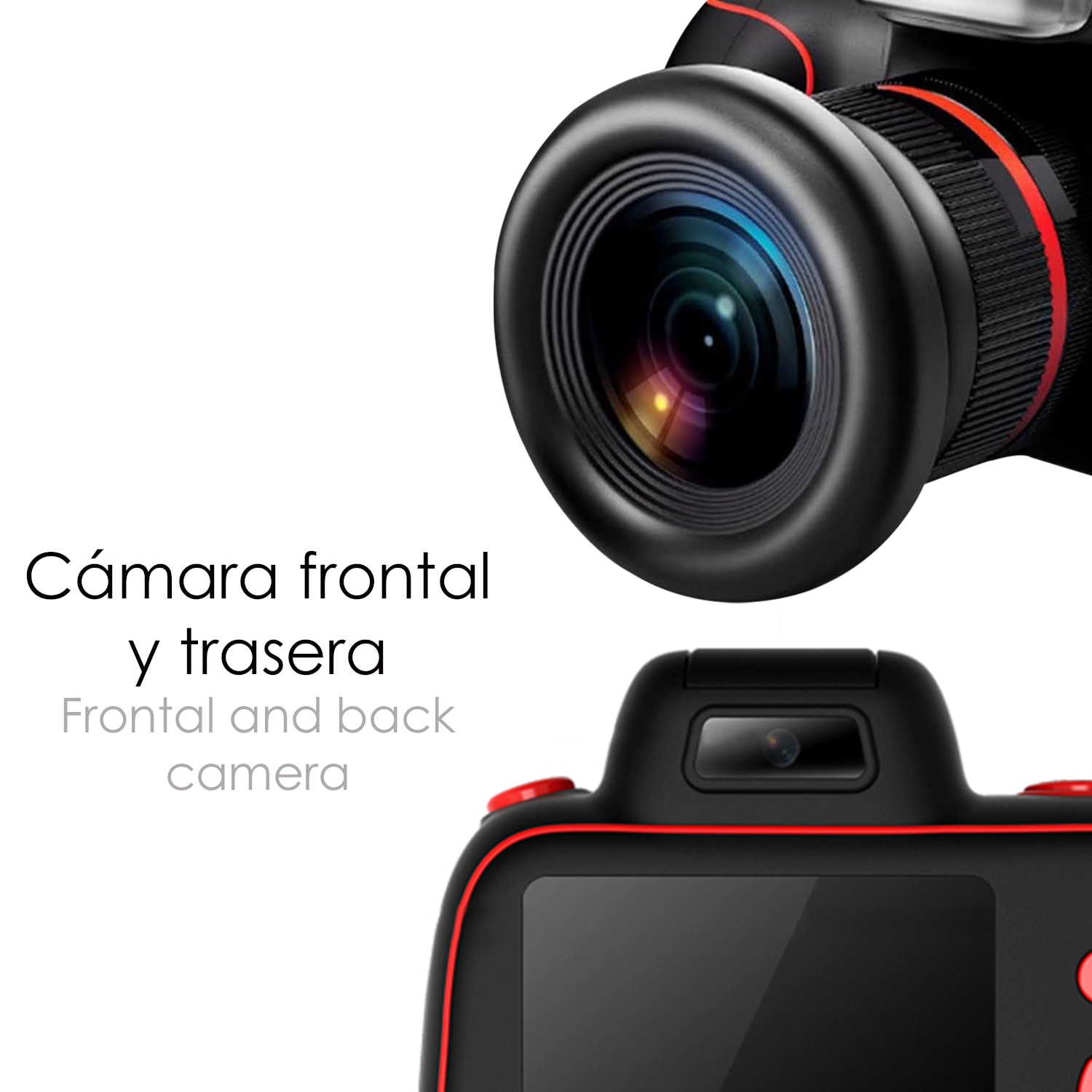 DAM Cámara digital D6PRO de fotos 48mpx y video 4K, para niños. Pantalla de 2,4. Zoom manual giratorio. Flash, cámara secundaria. 10,5x8x10,5 Cm. Color: Negro