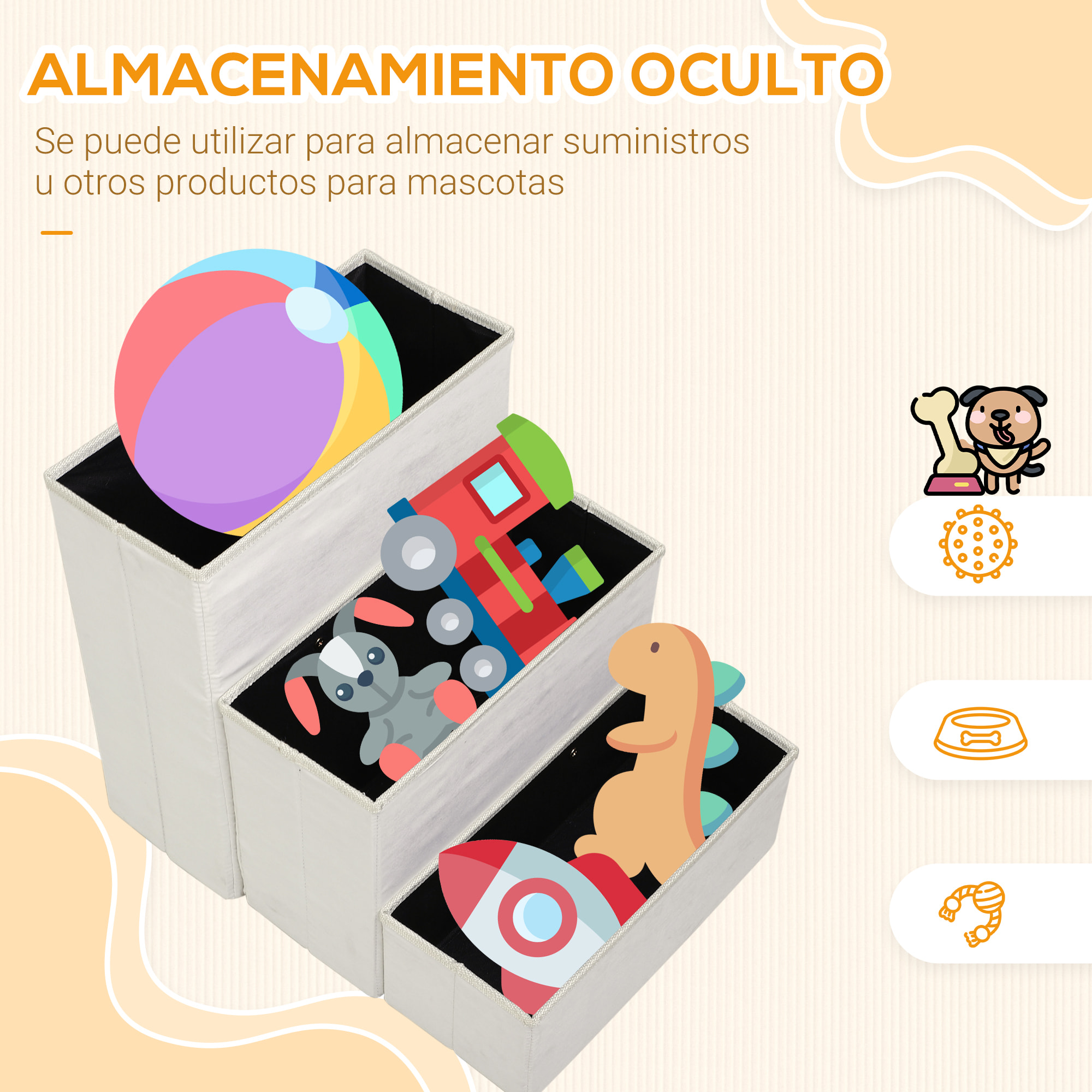 Escalera para Mascotas de 3 Peldaños con Espacio de Almacenaje 40x54x48cm Blanco