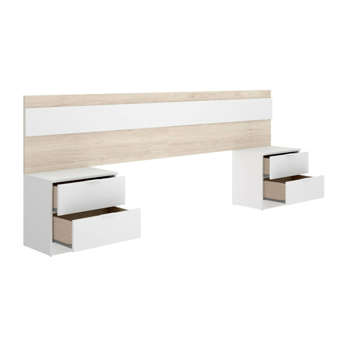 Testiera letto Trudy, Spalliera, Testata per camera da letto, Poggiatesta, 248x34 h96 cm, Rovere e Bianco