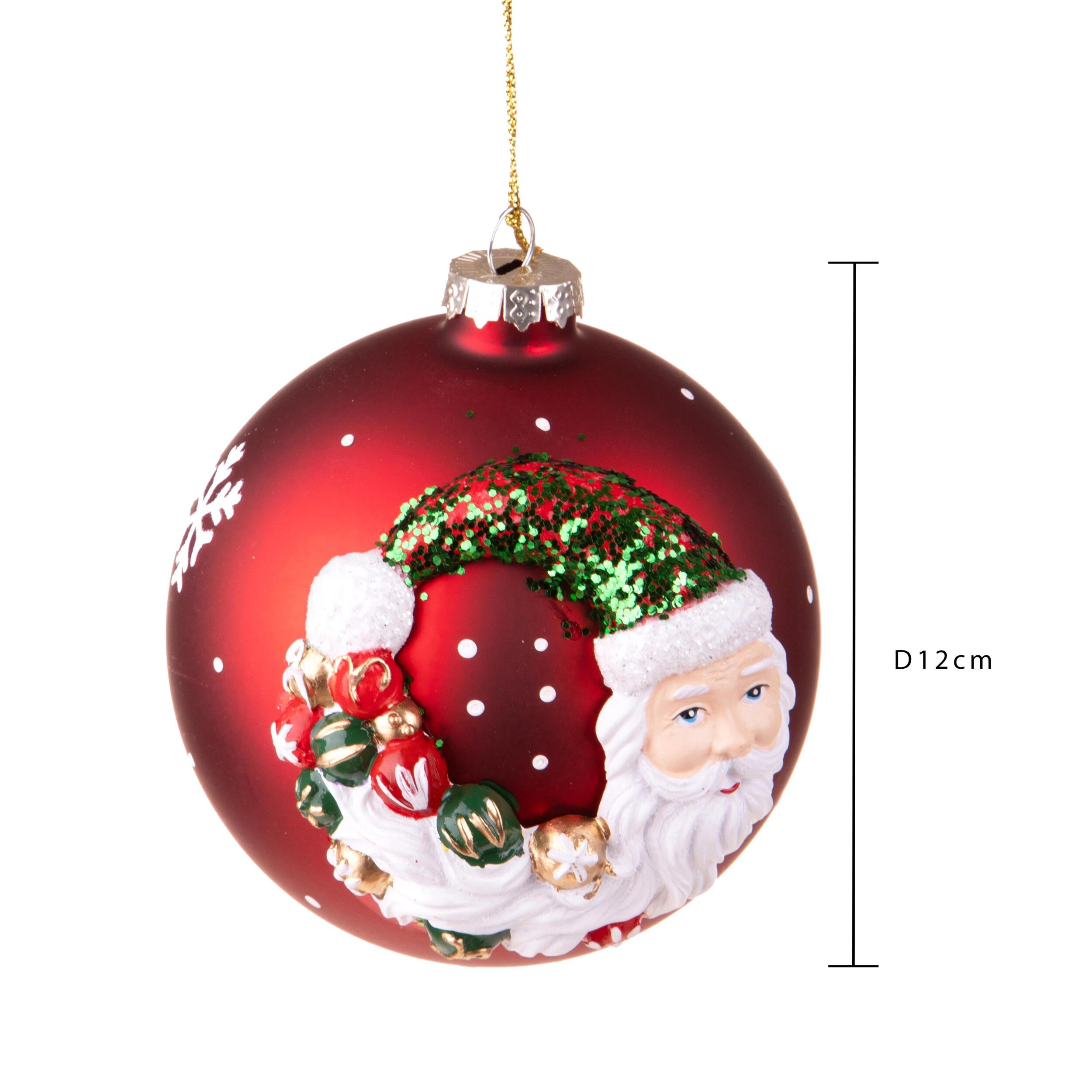 Sfera con Babbo Natale Fiocco Neve - Pezzi 2 - Colore Rosso - 12x12Hx12cm - Bianchi Dino