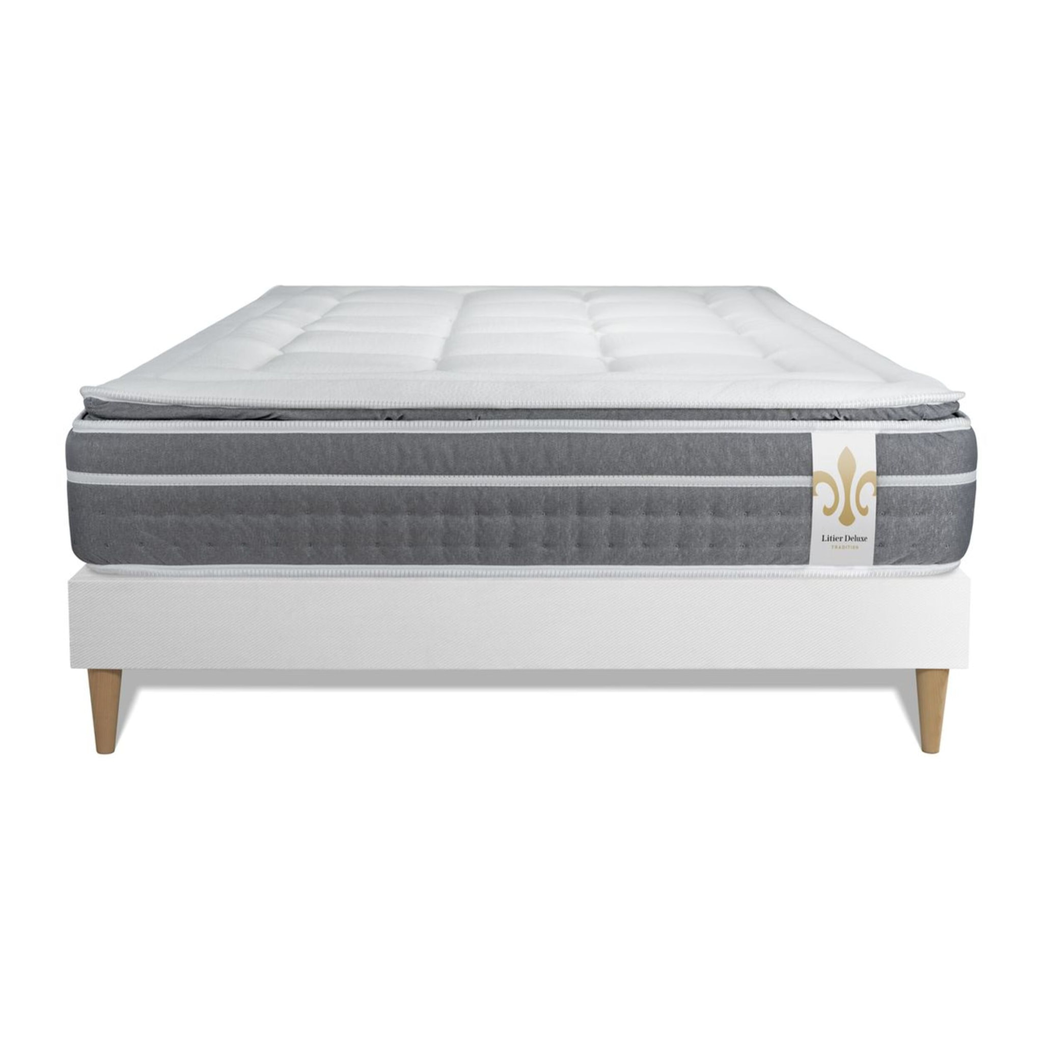 Ensemble Matelas Trente PLUS - 30cm - Hybride - Effet nuage avec surmatelas intégré - Sommier kit Blanc