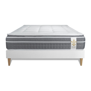 Ensemble Matelas Trente PLUS - 30cm - Hybride - Effet nuage avec surmatelas intégré - Sommier kit Blanc
