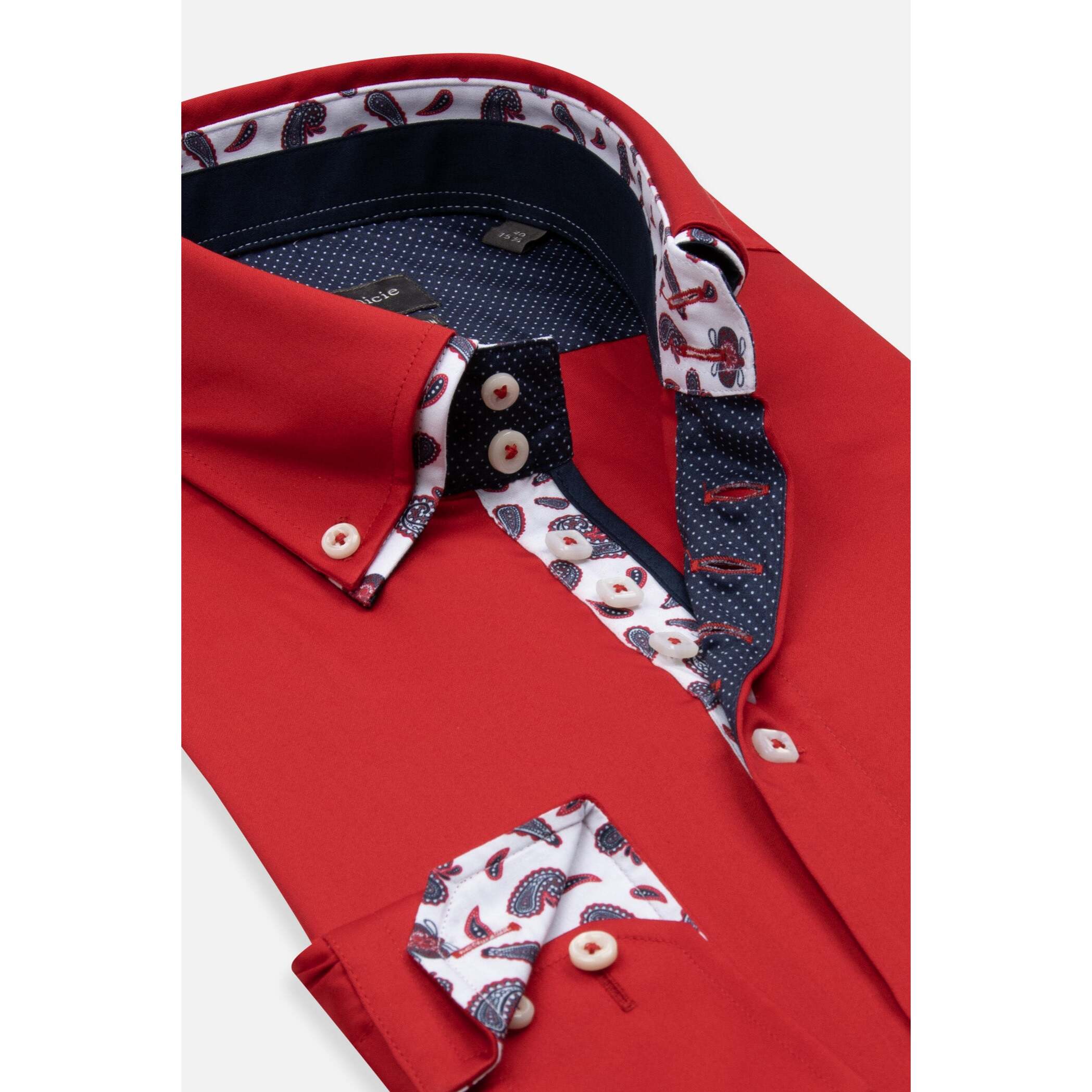 Camicia Uomo 2 Bottoni Button Down 7bottoni Doppio Coll Satin Unito Rosso
