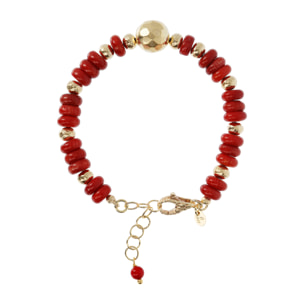 Bracciale con Sfera Martellata e Pietra Naturale Corallo Bambù Rosso