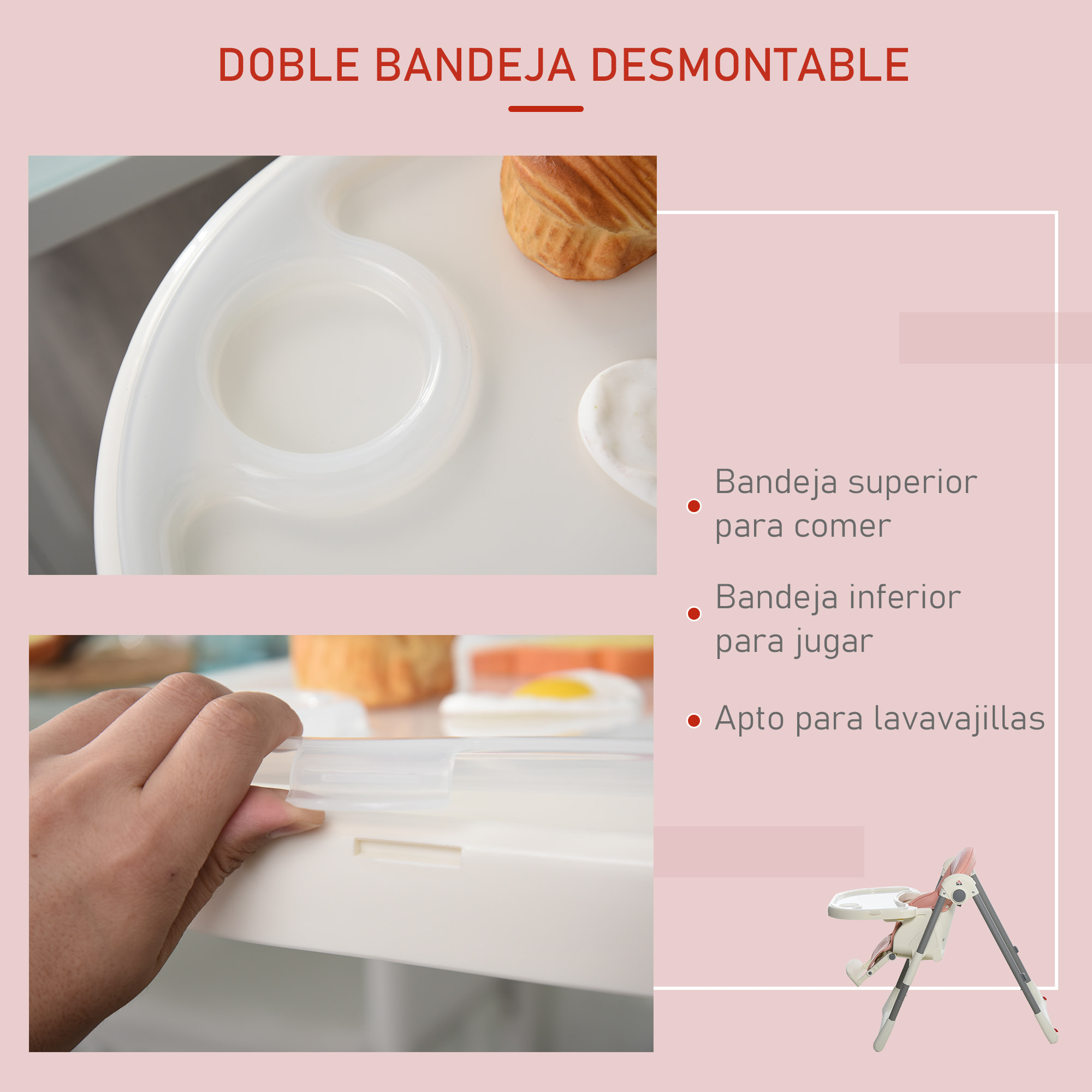 Trona para Bebé Evolutiva Ajustable y Plegable Rosa