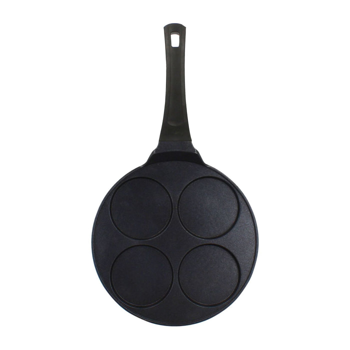 Poêle à pancakes 26cm en aluminium noir 4 trous