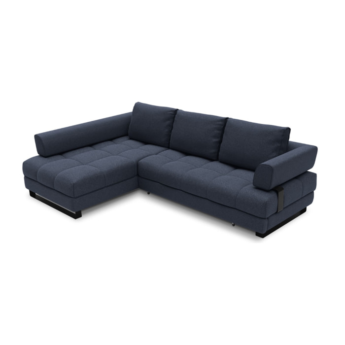 Canapé d'angle gauche convertible avec coffre de rangement "Clinton" 5 places en tissu structurel bleu foncé