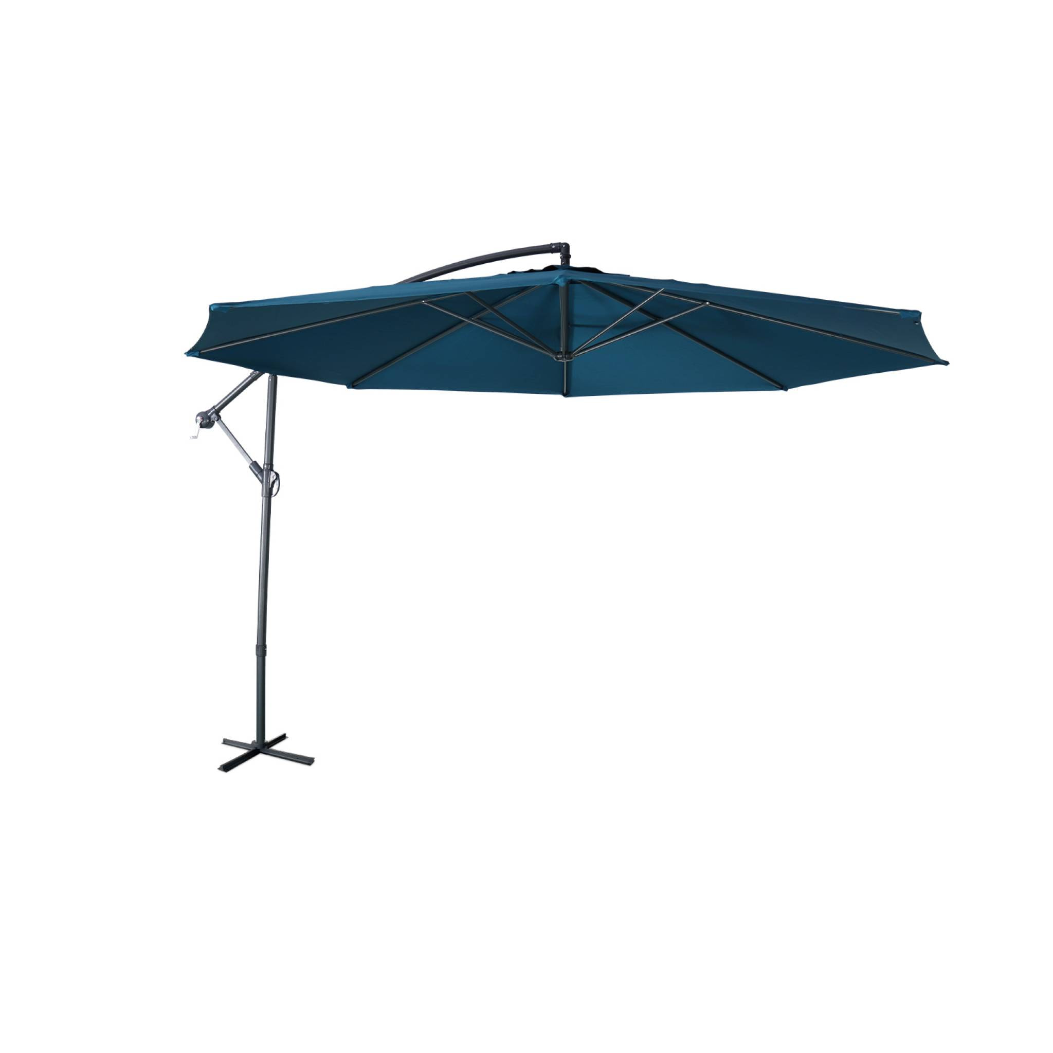 Parasol déporté Ø350cm - Hardelot - Coloris Bleu canard. structure anthracite. manivelle anti-retour.