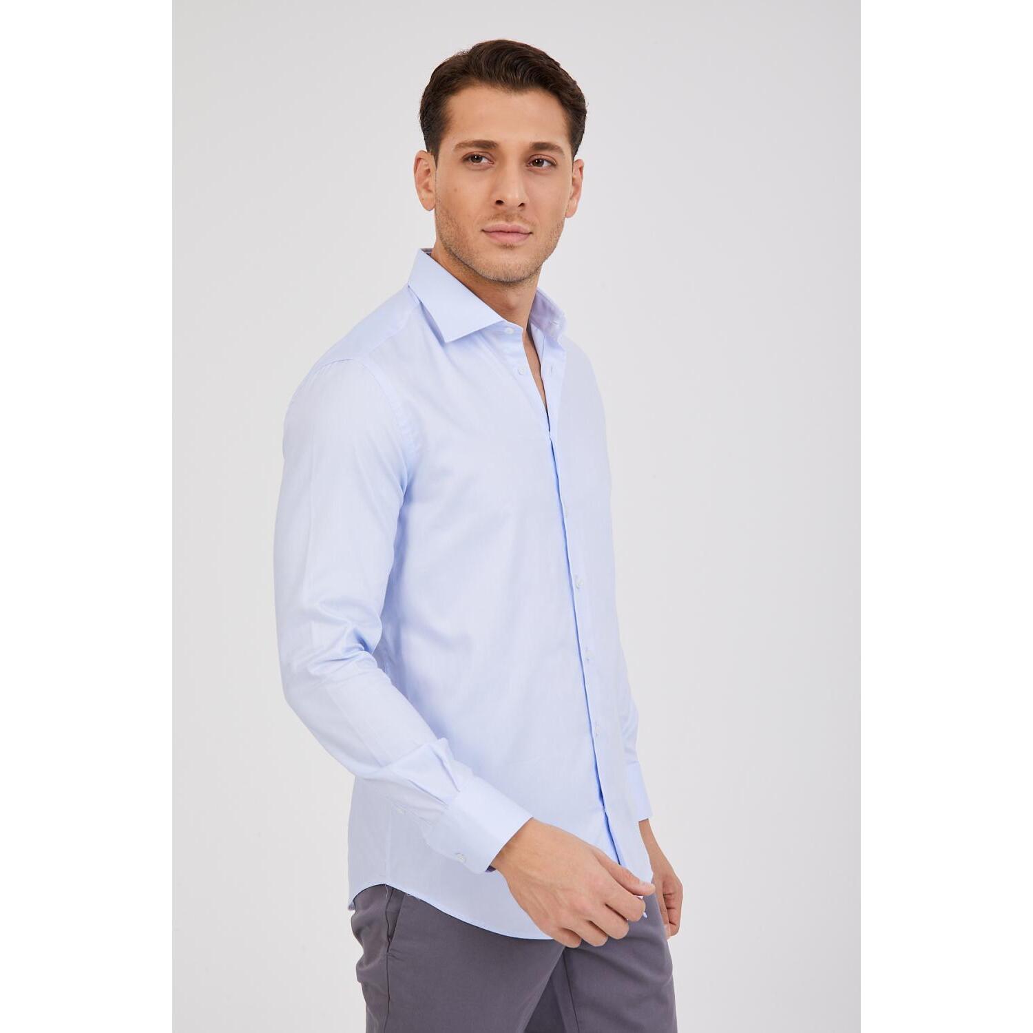 Camicia Uomo 1 Bottone Francese Slim Oxford unito Celeste
