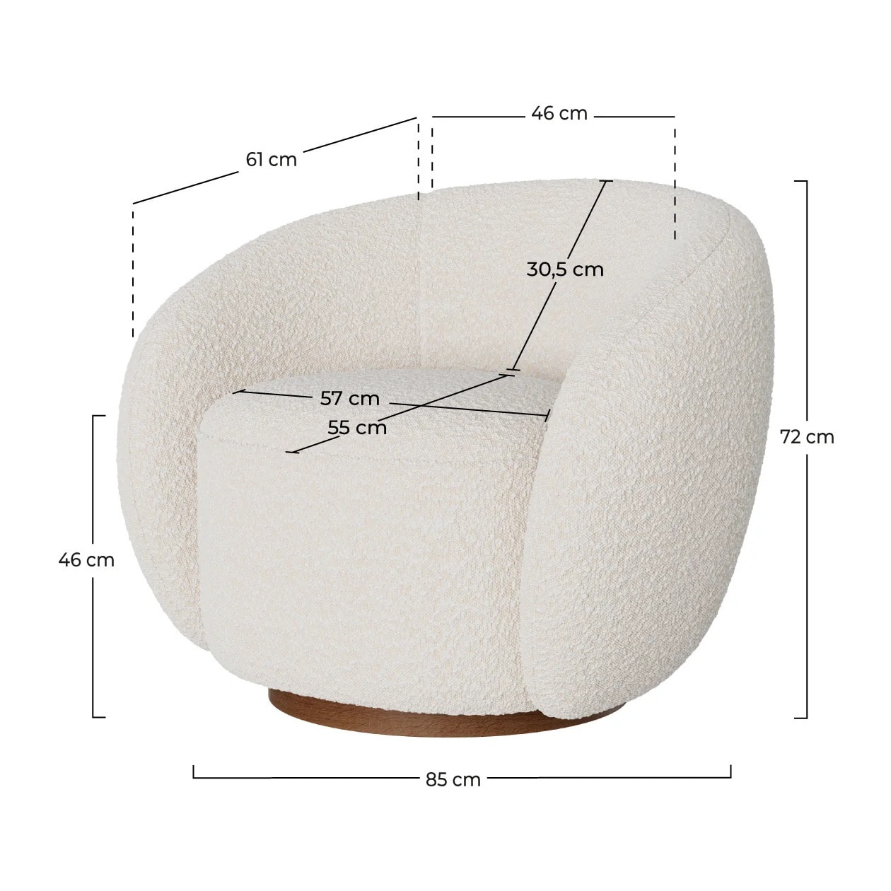 Fauteuil pivotant en tissu bouclé blanc - Naya