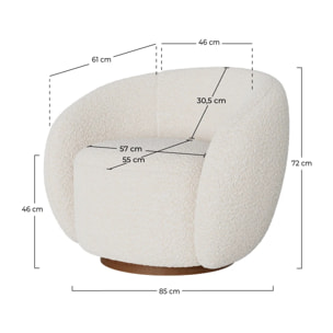 Fauteuil pivotant en tissu bouclé blanc - Naya