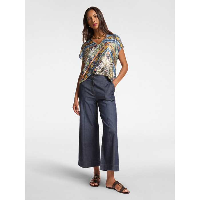 Elena Mirò - Jeans cropped in Chambray - Blu