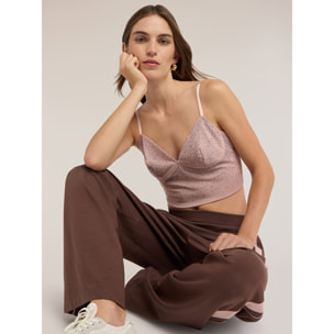 Motivi - Top crop in tulle con micro-strass - Rosa cipria