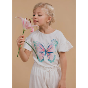 T-shirt stampa farfalla paillettes