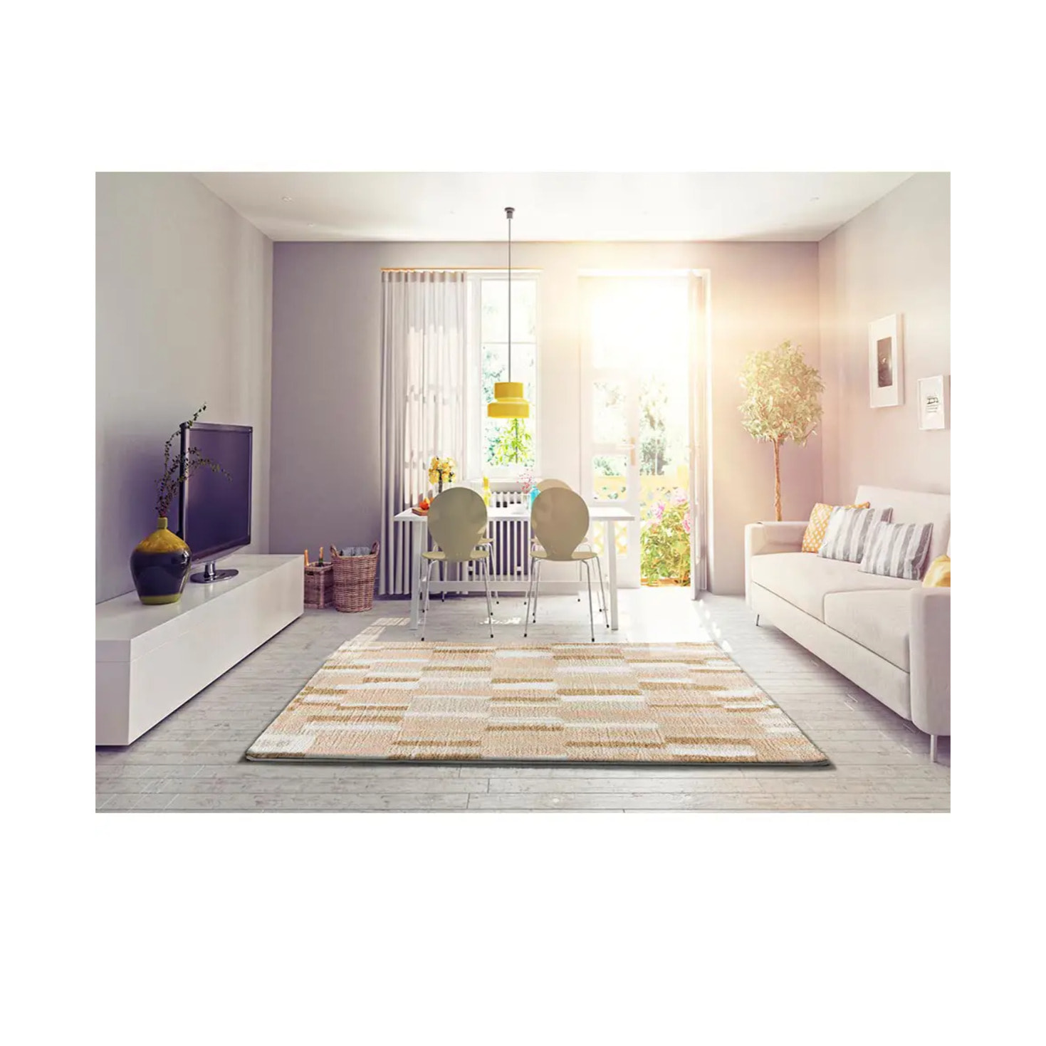 SERENE TERRA Alfombra shaggy geométrica beige, varias medidas disponibles.