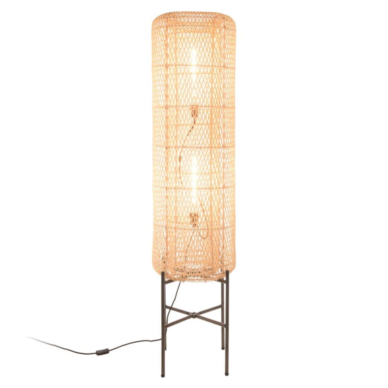 SIXTINE - Lampadaire 39x39cm rotin naturel pieds acier noir
