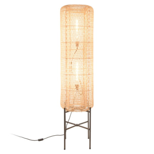 SIXTINE - Lampadaire 39x39cm rotin naturel pieds acier noir