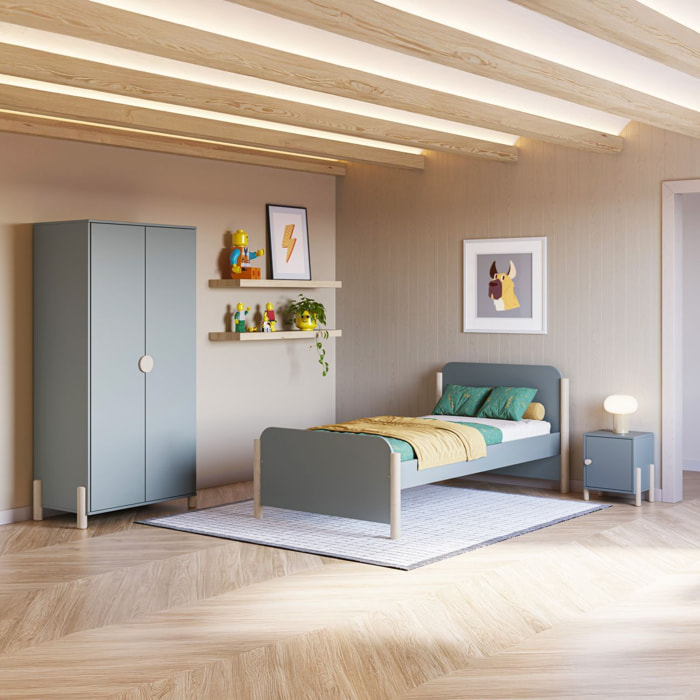 Cama juvenil con cabecero en verde salvia y oak soft 92x200 cm Misty Dawn Verde Salvia - Oak Soft