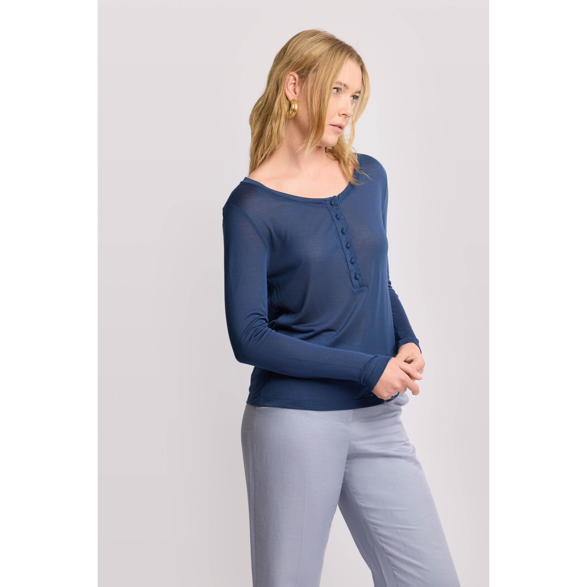 Kocca - Maglia minimal con bottoni Donna, Tinta unita, Girocollo