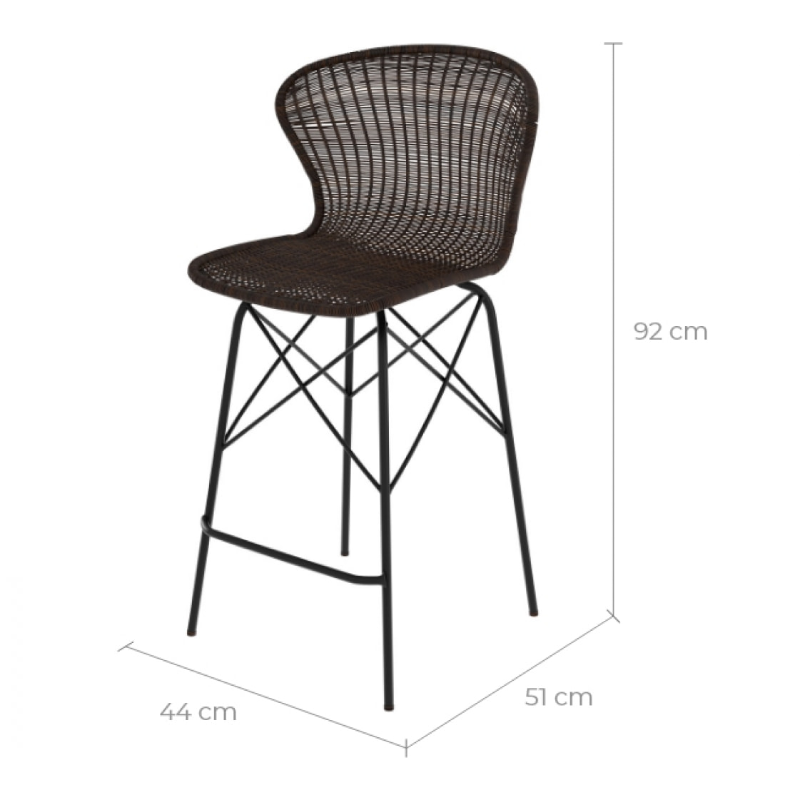 Lot de 2 chaises pour îlot central 63 cm en résine tressée marron - Palma