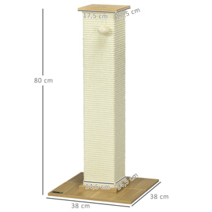 Poste Rascador para Gatos con Poste de Sisal y Bola Colgante 38x38x80 cm Roble