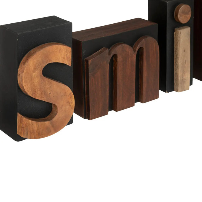 Mot déco "Smile" - manguier - marron - H19 cm