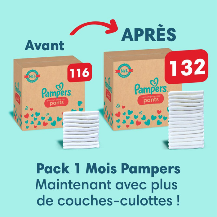 132 Couches-Culottes Pampers Premium Protection, Taille 6, 15+ kg