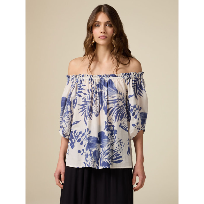 Oltre - Blusa off shoulders in cotone - Blu