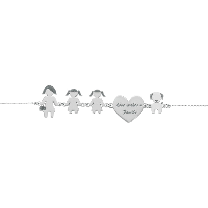 Bracciale Love Makes a Family Mamma-Bimba-Bimba-Cuore-Cane Argento