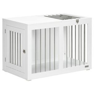 Jaula para Perros Medianos 2 en 1 Mesa Auxiliar Estilo Moderno con 2 Puertas con Pestillo y Estructura de Acero Inoxidable Casa para Perros 80x50x56,5 cm Blanco