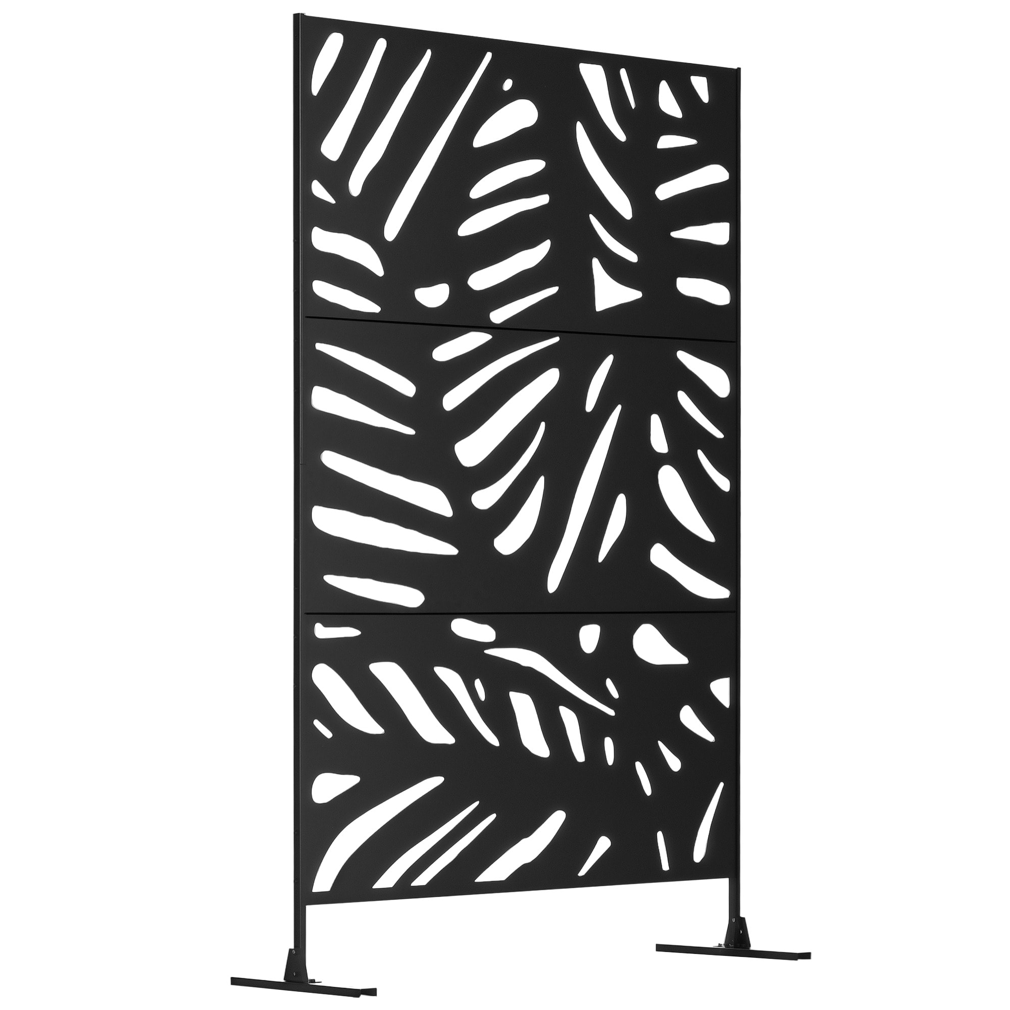 Biombo de 3 Paneles, 122x198 cm, Biombo Separador de Ambientes con Soporte y Tornillos de Expansión, Diseño de Hojas, para Exterior, Jardín, Patio, Terraza, Negro
