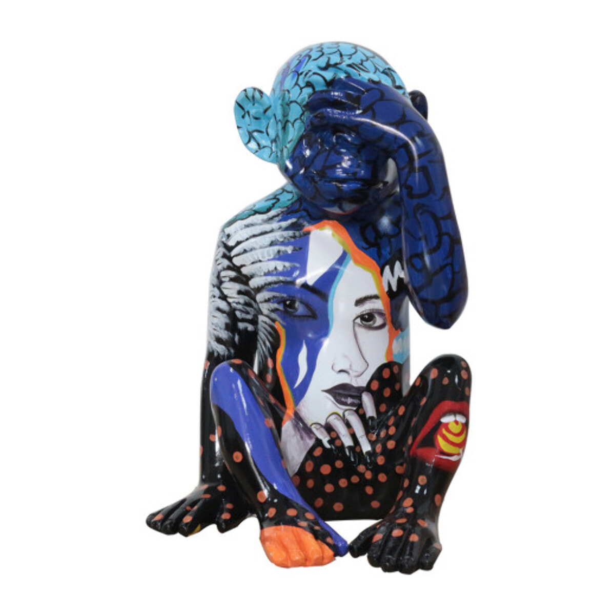Statue singe bleu assis en résine H39cm - MARLIN