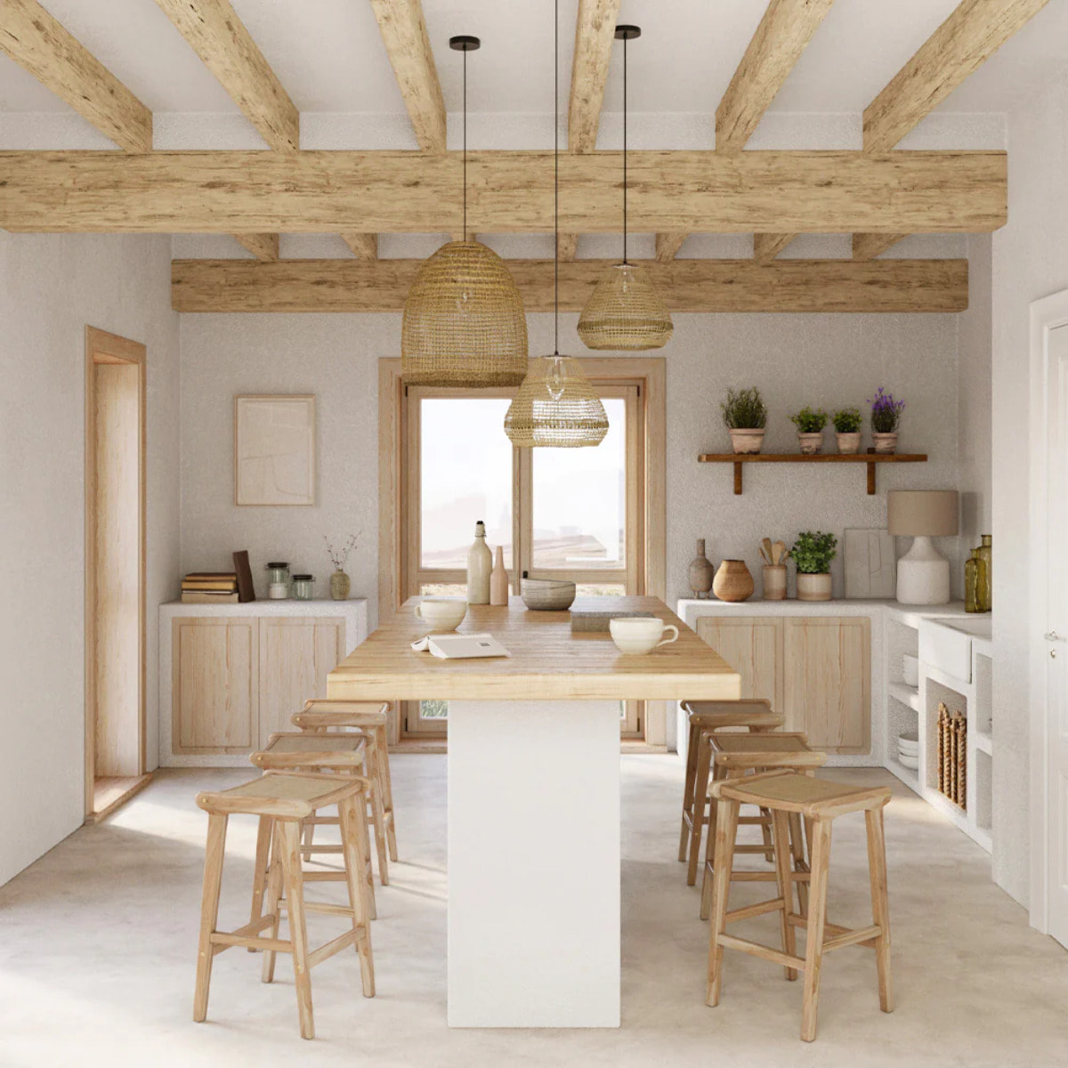 Tabouret pour îlot central 65 cm en teck et cannage - Omaha