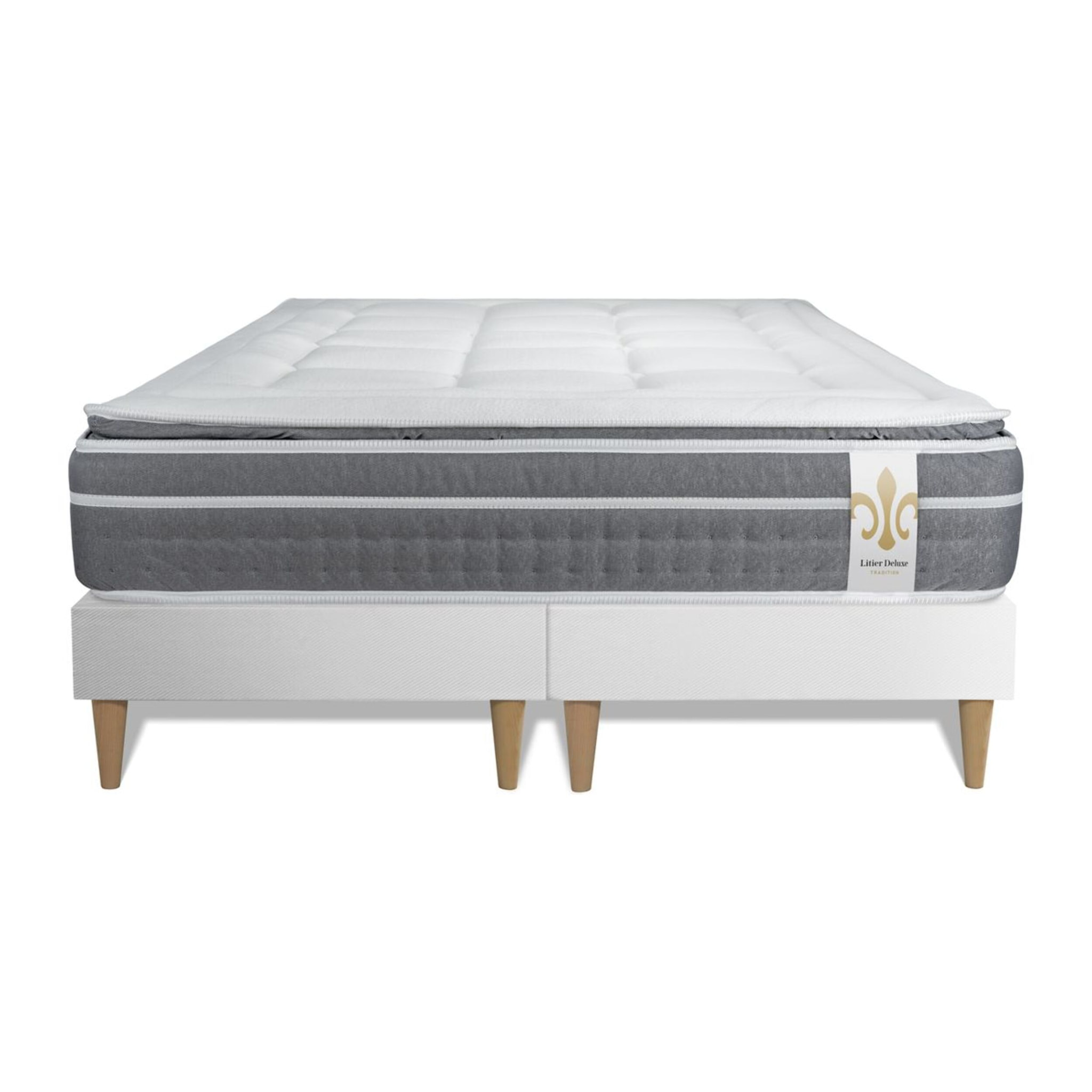 Ensemble Matelas Trente PLUS - 30cm - Hybride - Effet nuage avec surmatelas intégré - Sommier Tapissier Blanc