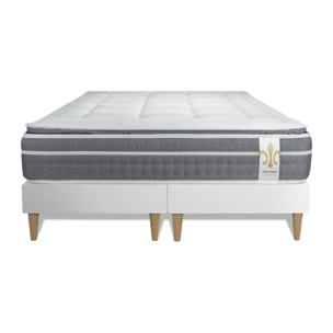 Ensemble Matelas Trente PLUS - 30cm - Hybride - Effet nuage avec surmatelas intégré - Sommier Tapissier Blanc
