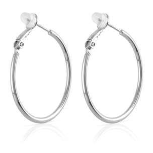 Pendientes de aro redondo de cobre con recubrimiento electroplateado, 30 mm, con cierre catalán en plata de ley 925.