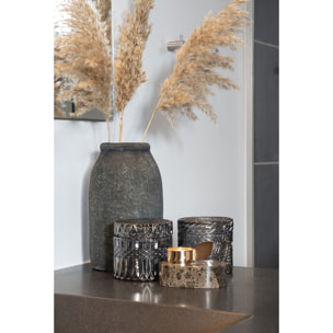Set di 2 vasetti decorativi in vetro fumé con coperchio e motivi in rilievo ø9x8,5 cm