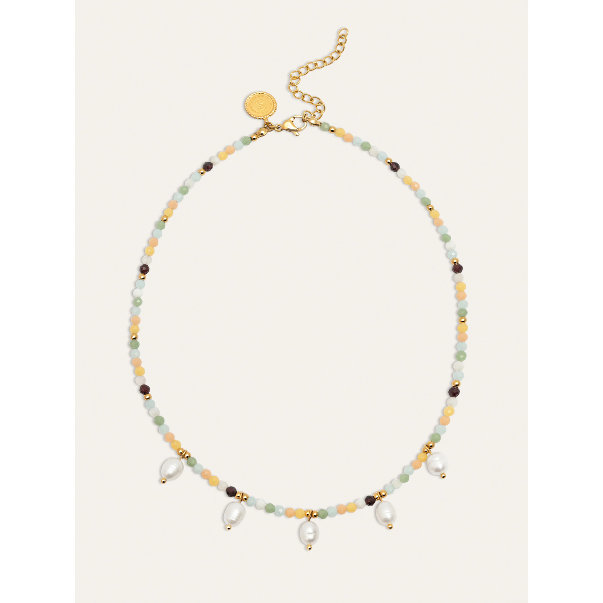 Collar Crystal Perlas Acero Baño Oro