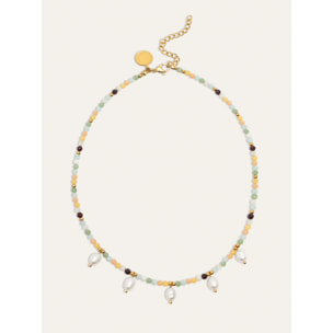 Collar Crystal Perlas Acero Baño Oro